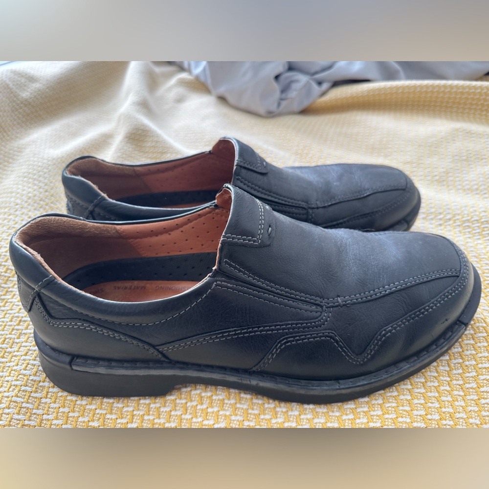 Ecco Men’s Smooth Black Leather Loafers Shoes SZ 44US 10.5-11. Exc.slip on